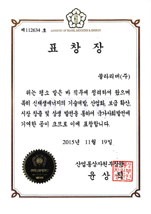 Awarded the Minister of Commerce, Industry and Energy